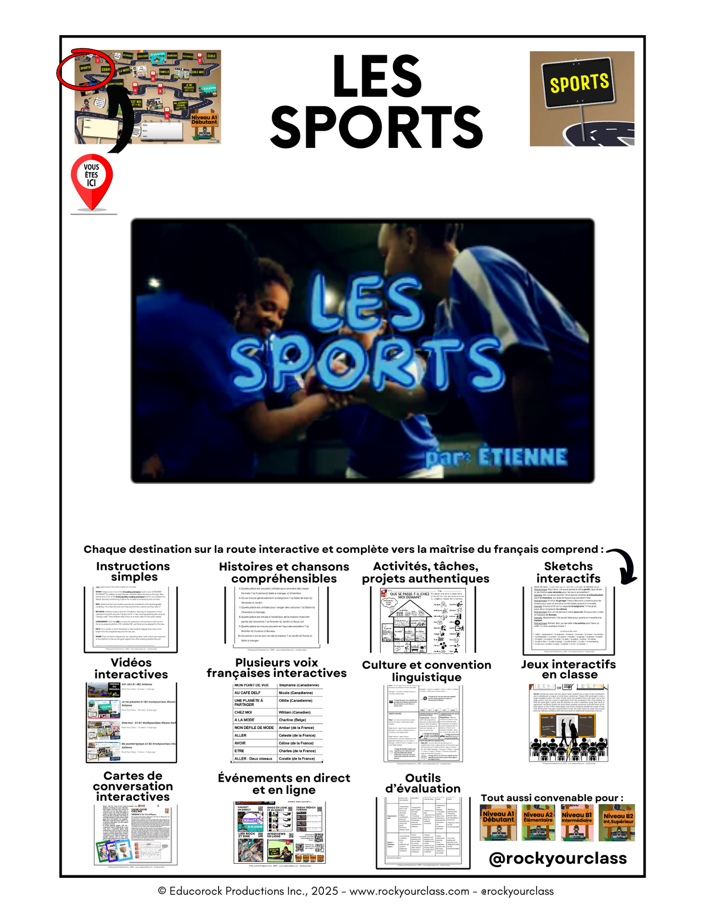 LES SPORTS (Pré-A1 beginner to B2 advanced levels) FULL FOREVER RESOURCE PLATFORM ACCESS