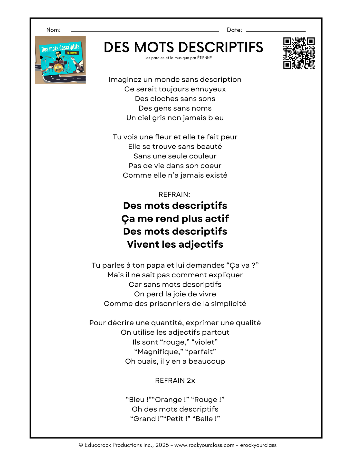 DES MOTS DESCRIPTIFS (Adjectifs) (Pré-A1 beginner to B2 advanced levels) FULL FOREVER RESOURCE PLATFORM ACCESS