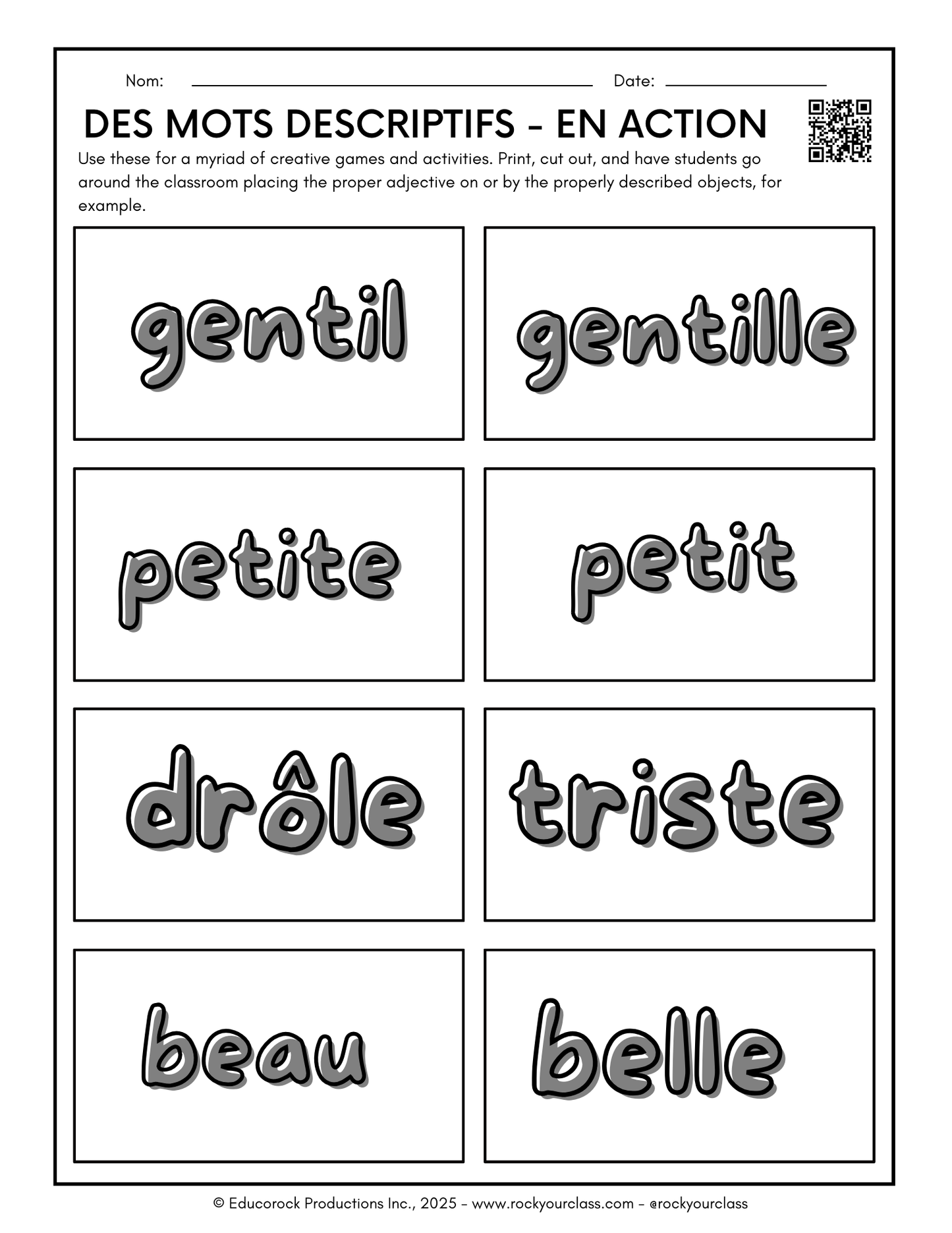 DES MOTS DESCRIPTIFS (Adjectifs) (Pré-A1 beginner to B2 advanced levels) FULL FOREVER RESOURCE PLATFORM ACCESS