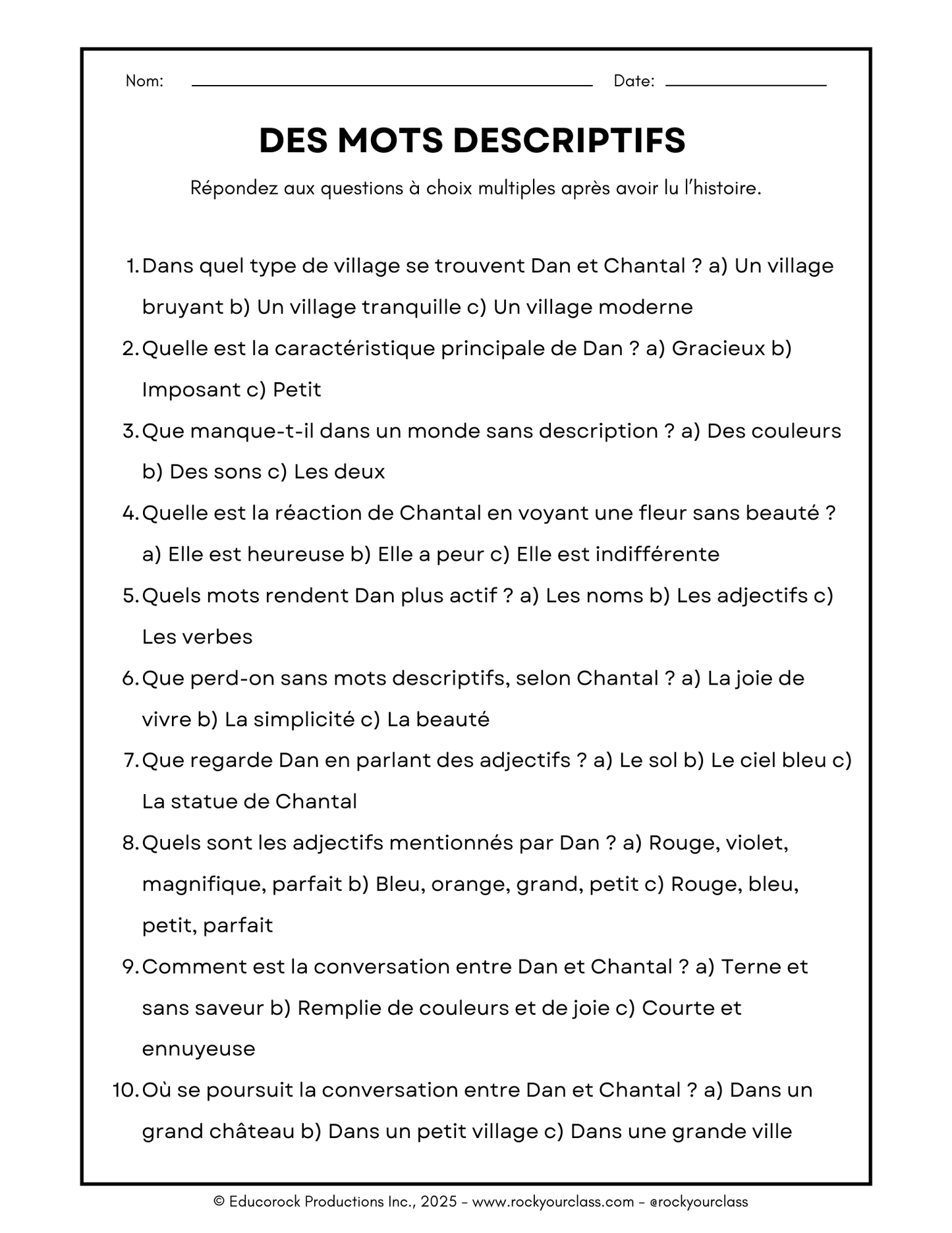 DES MOTS DESCRIPTIFS (Adjectifs) (Pré-A1 beginner to B2 advanced levels) FULL FOREVER RESOURCE PLATFORM ACCESS