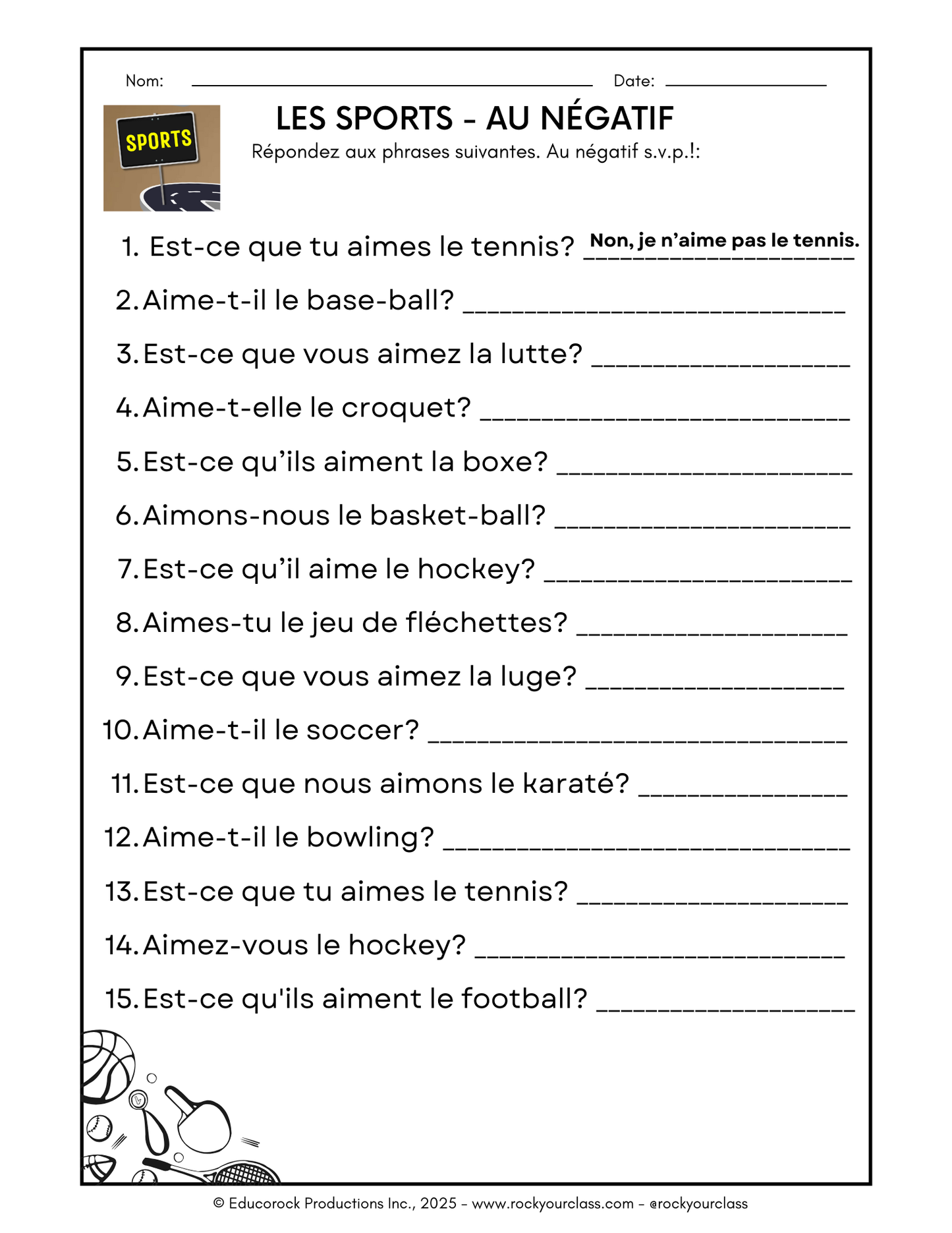 LES SPORTS (Pré-A1 beginner to B2 advanced levels) FULL FOREVER RESOURCE PLATFORM ACCESS