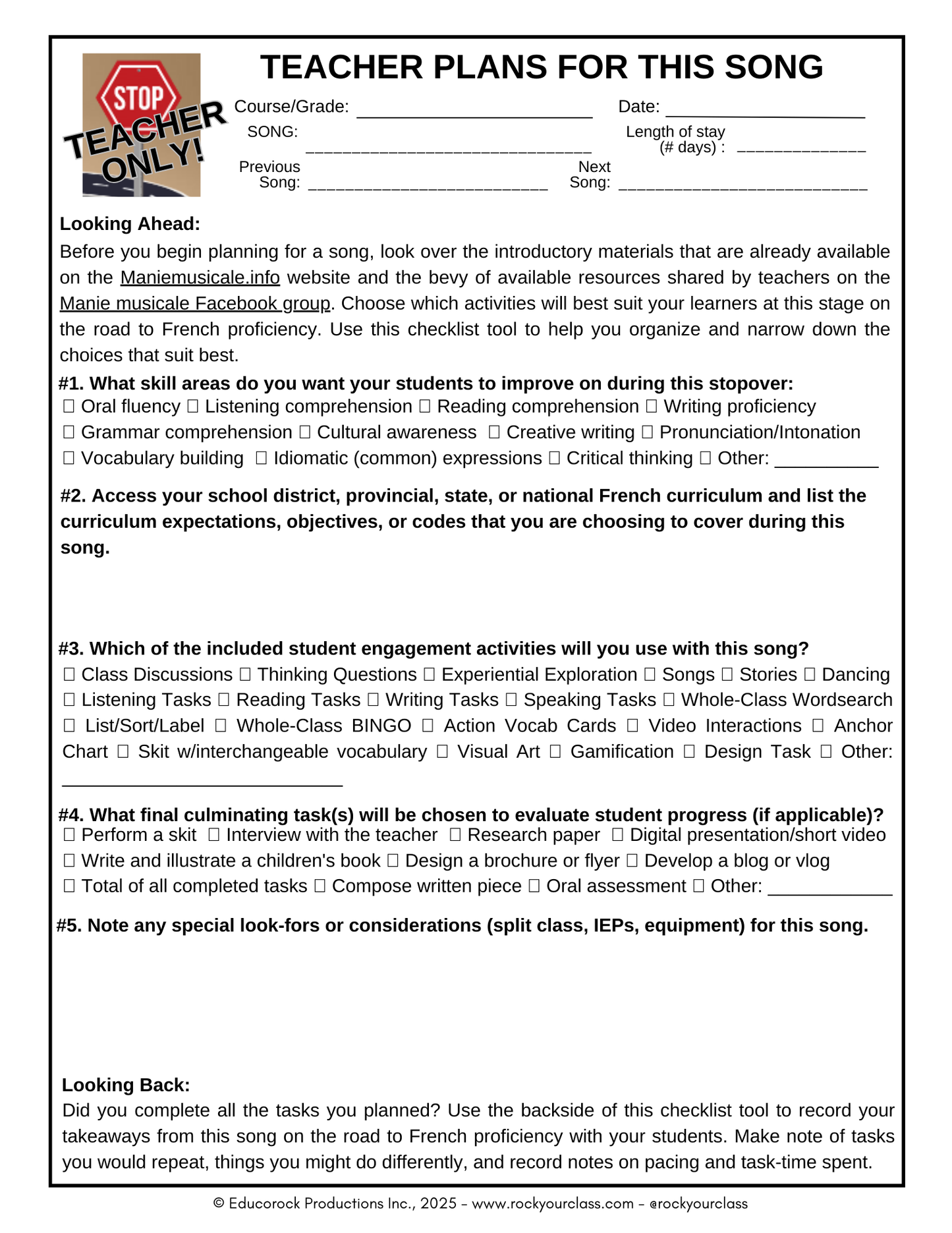 MANIE 2-3-7 (Making the most of MANIE MUSICALE songs) 52-Page prep package