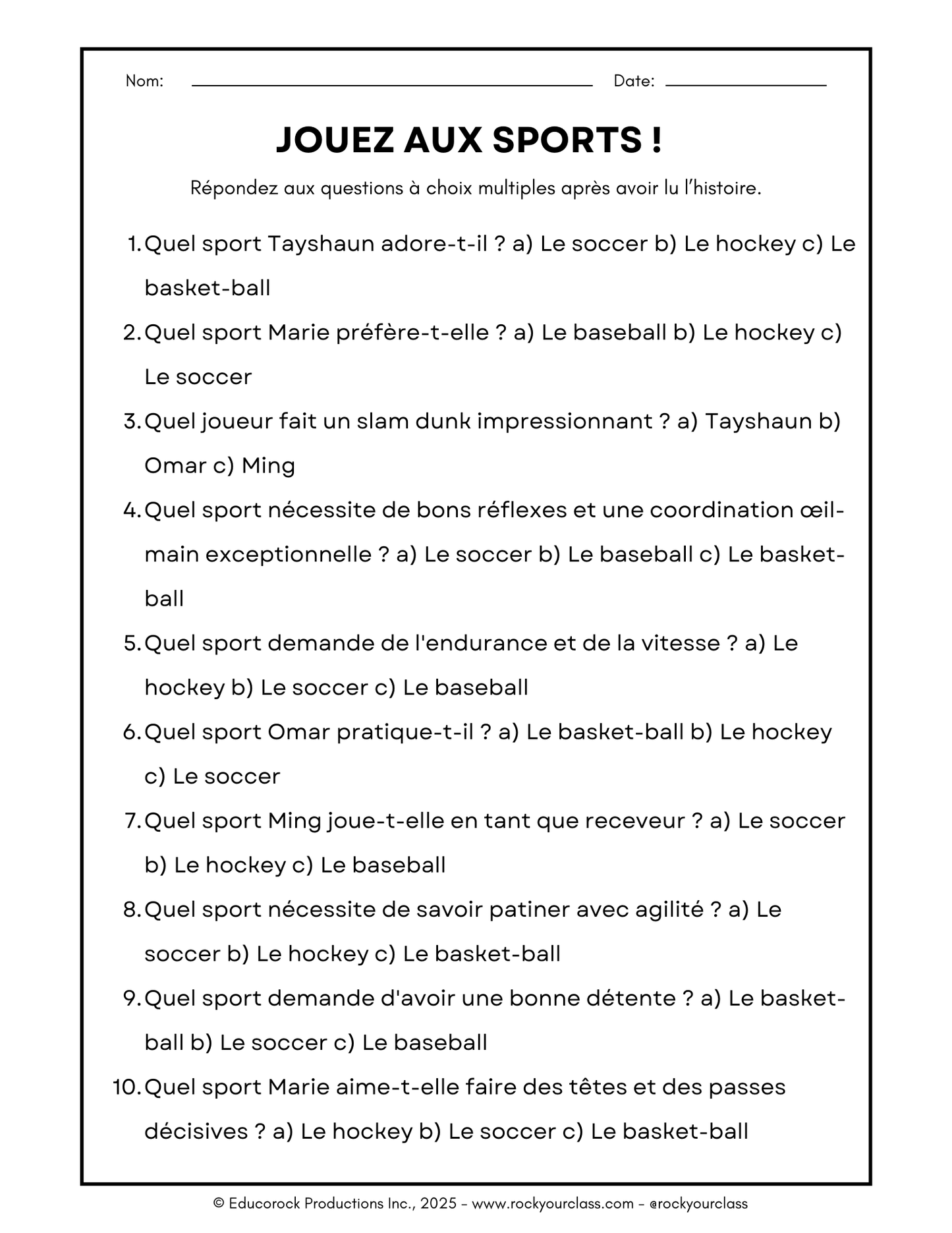 LES SPORTS (Pré-A1 beginner to B2 advanced levels) FULL FOREVER RESOURCE PLATFORM ACCESS