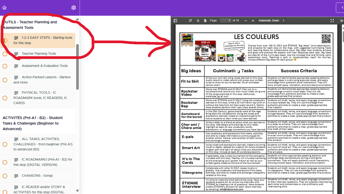 COULEURS (Pré-A1 beginner to B2 advanced levels) FULL FOREVER RESOURCE PLATFORM ACCESS