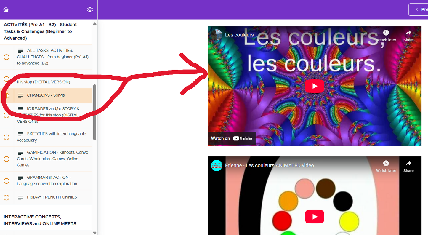COULEURS (Pré-A1 beginner to B2 advanced levels) FULL FOREVER RESOURCE PLATFORM ACCESS
