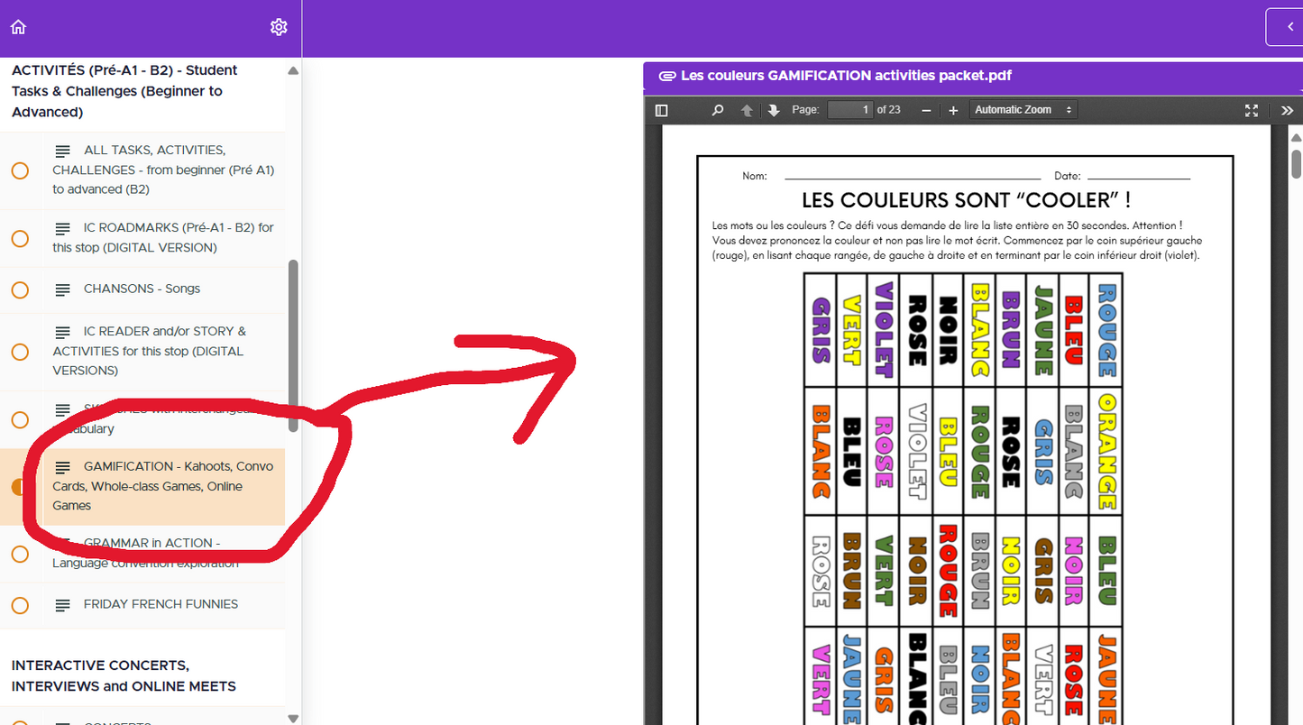 COULEURS (Pré-A1 beginner to B2 advanced levels) FULL FOREVER RESOURCE PLATFORM ACCESS