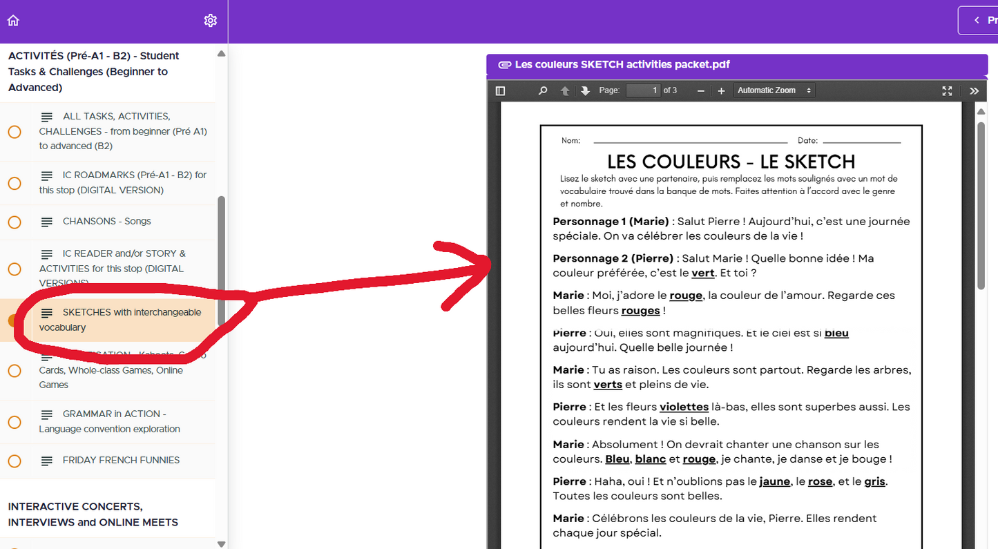 COULEURS (Pré-A1 beginner to B2 advanced levels) FULL FOREVER RESOURCE PLATFORM ACCESS