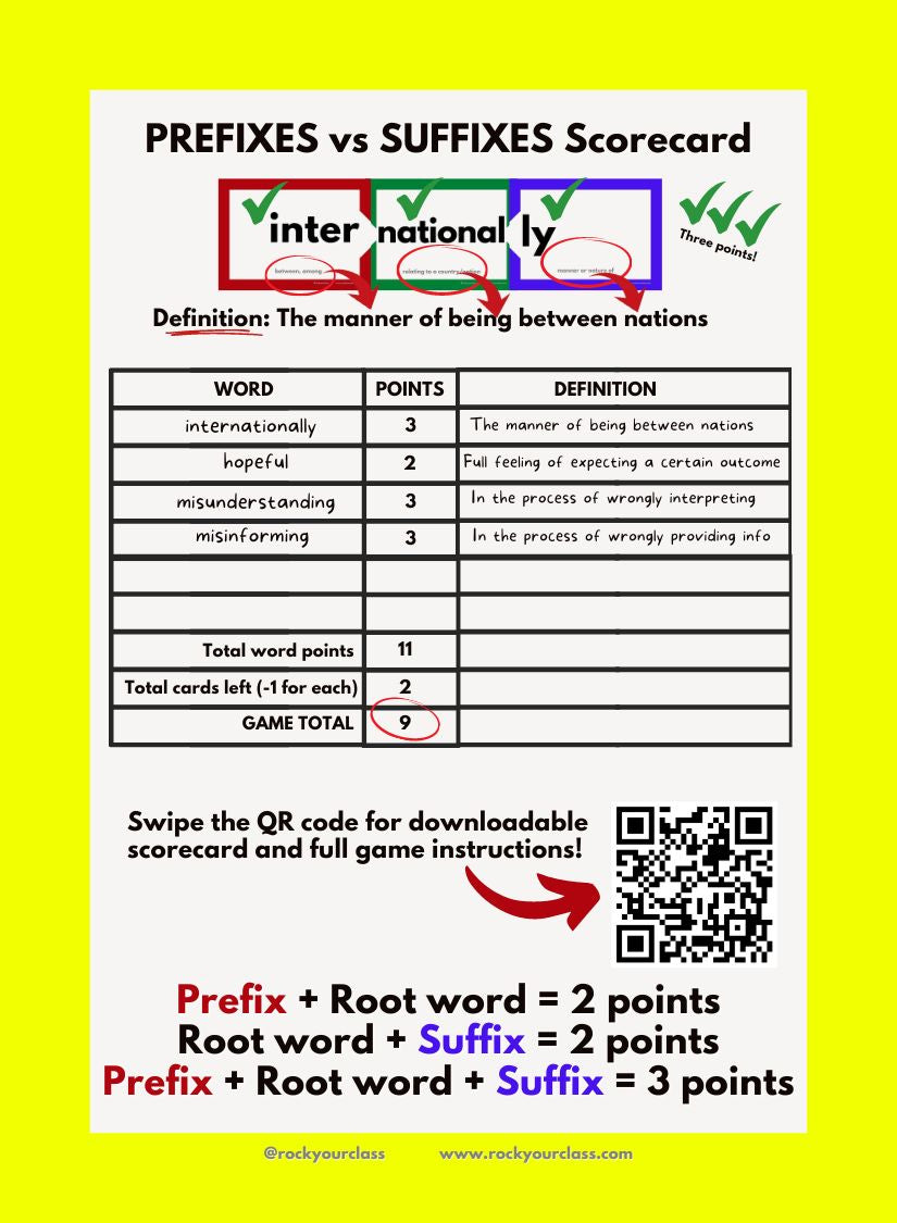 PREFIXES vs SUFFIXES - PLUS bonus $50 in resources - IC CARDS - Single pack or Value Class Set of 5