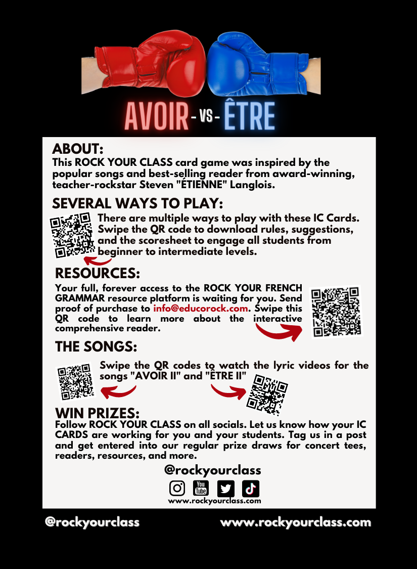 AVOIR vs ÊTRE - IC CARDS - PLUS bonus $50 in resources - Single pack or Value Class Set of 5