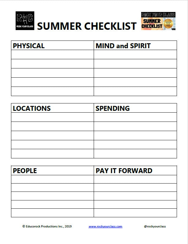 SUMMER CHECKLIST Rock Your Class #rockyourclass