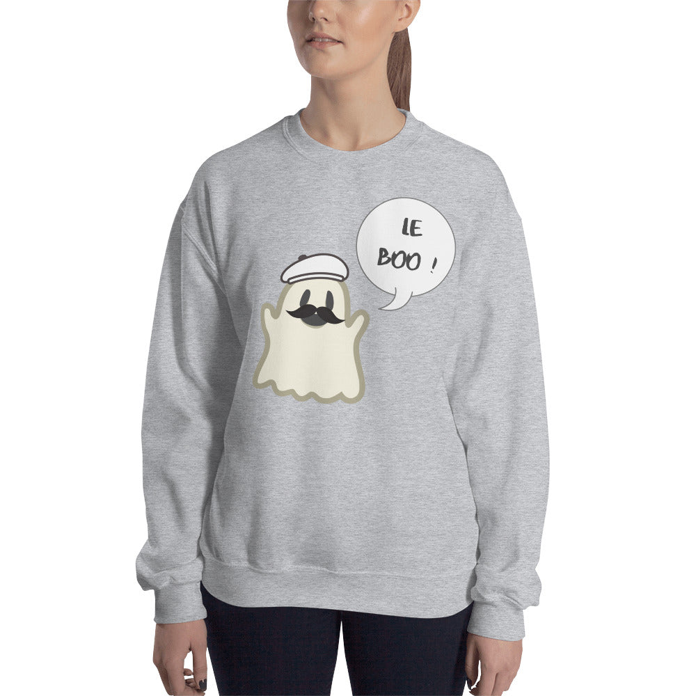 Halloween Spoofy-Spooky Bilingual Ghost saying "Le boo" Sweatshirt - UNISEX