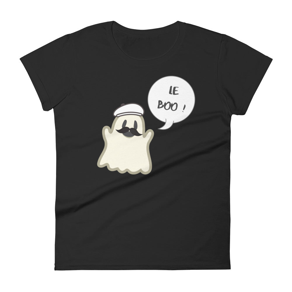 Halloween Spoofy-Spooky Bilingual Ghost saying "Le boo" LADIES' short sleeve t-shirt