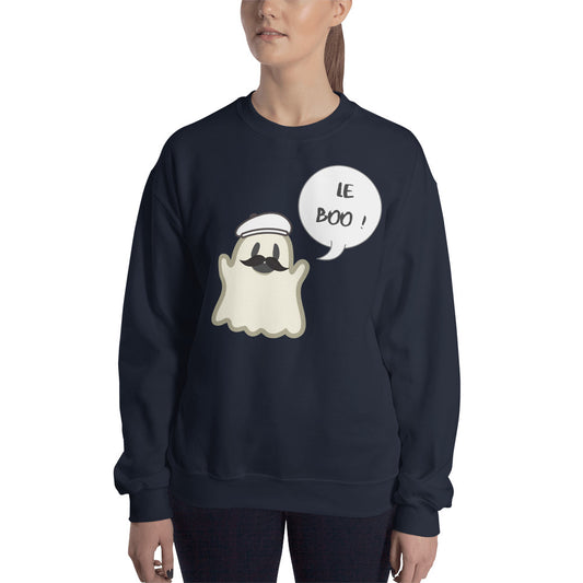 Halloween Spoofy-Spooky Bilingual Ghost saying "Le boo" Sweatshirt - UNISEX