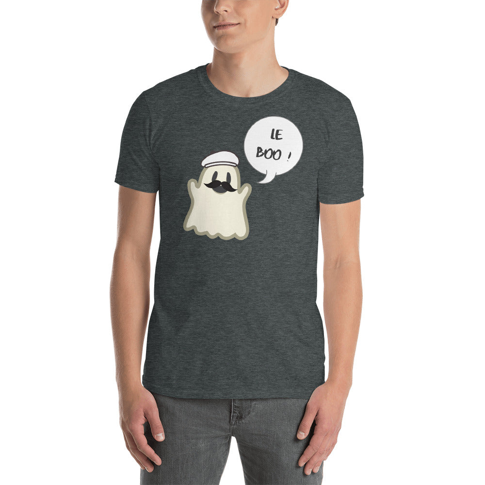 Halloween Spoofy-Spooky Bilingual Ghost saying "Le boo" Short-Sleeve Unisex T-Shirt