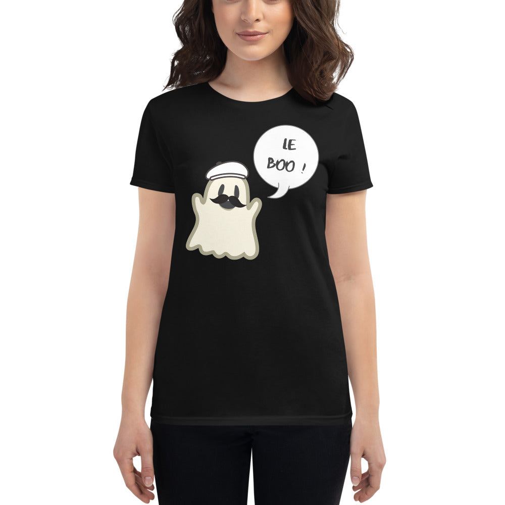 Halloween Spoofy-Spooky Bilingual Ghost saying "Le boo" LADIES' short sleeve t-shirt