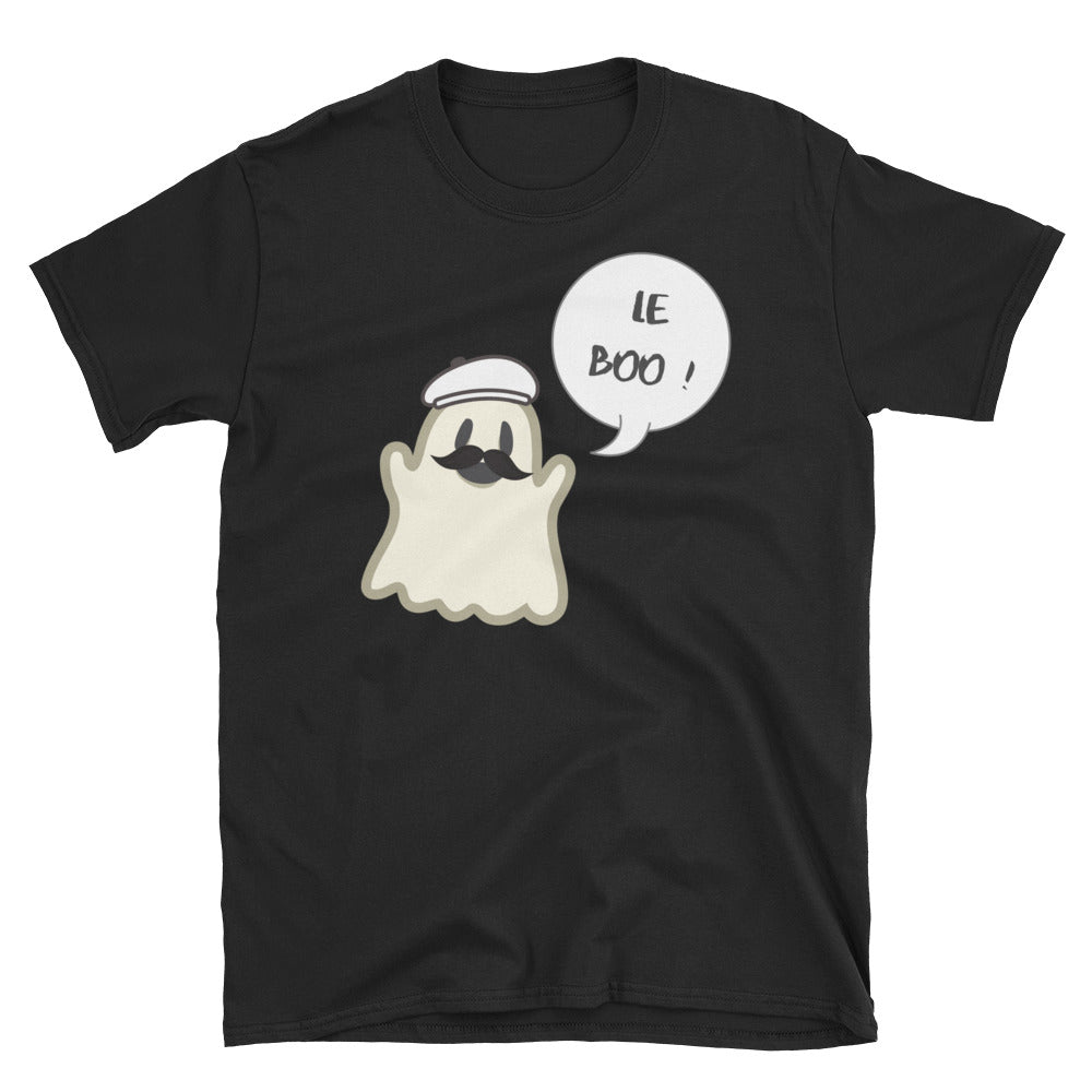 Halloween Spoofy-Spooky Bilingual Ghost saying "Le boo" Short-Sleeve Unisex T-Shirt