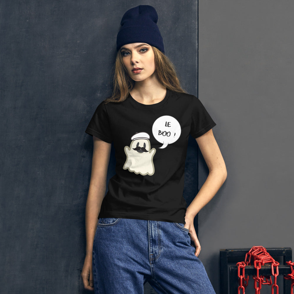 Halloween Spoofy-Spooky Bilingual Ghost saying "Le boo" LADIES' short sleeve t-shirt