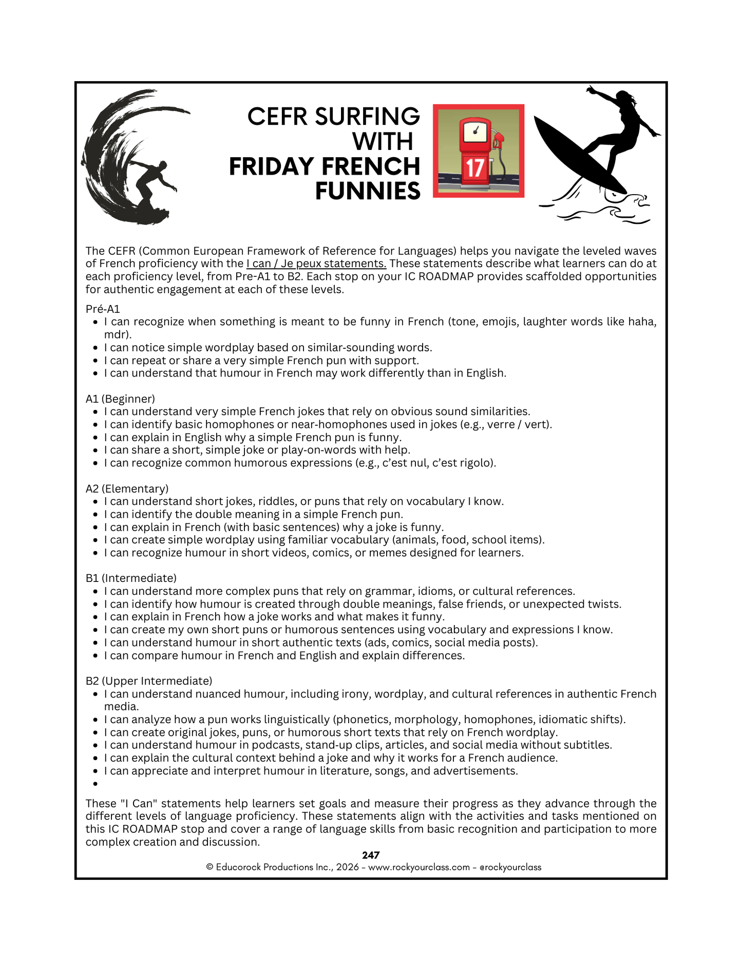 R17 - FRIDAY FRENCH FUNNIES (Pré-A1 beginner to B1 intermediate levels) FULL FOREVER RESOURCE PLATFORM ACCESS