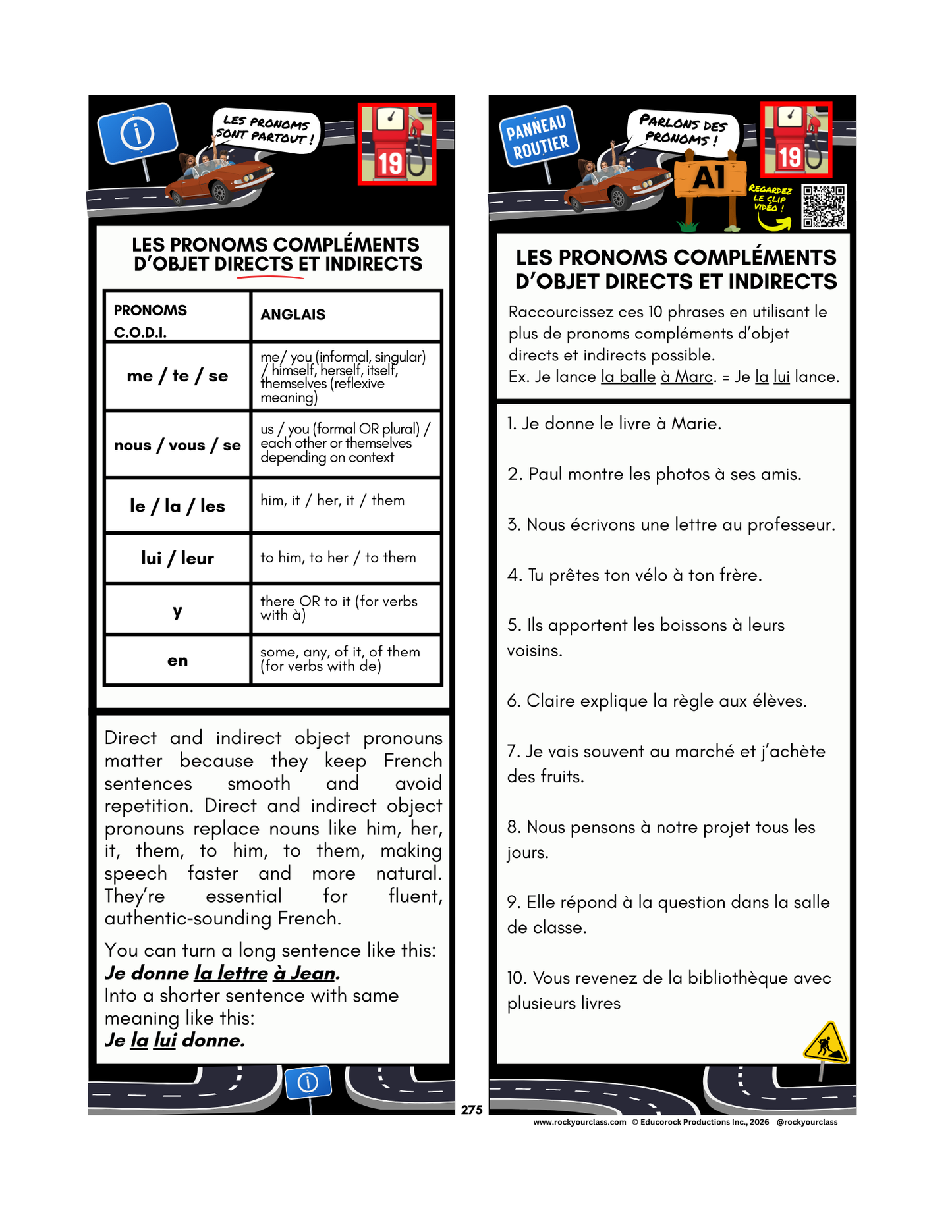 R19 - LES PRONOMS COMPLÉMENTS D’OBJET DIRECT ET INDIRECT (Pré-A1 beginner to B1 intermediate levels) FULL FOREVER RESOURCE PLATFORM ACCESS