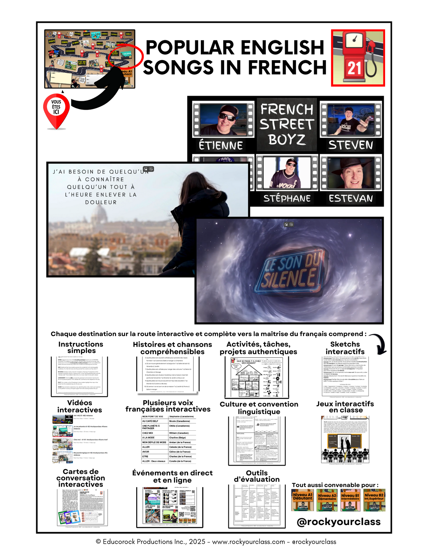 R21 - POPULAR ENGLISH SONGS IN FRENCH (Pré-A1 beginner to B2 intermediate/advanced levels) FULL FOREVER RESOURCE PLATFORM ACCESS