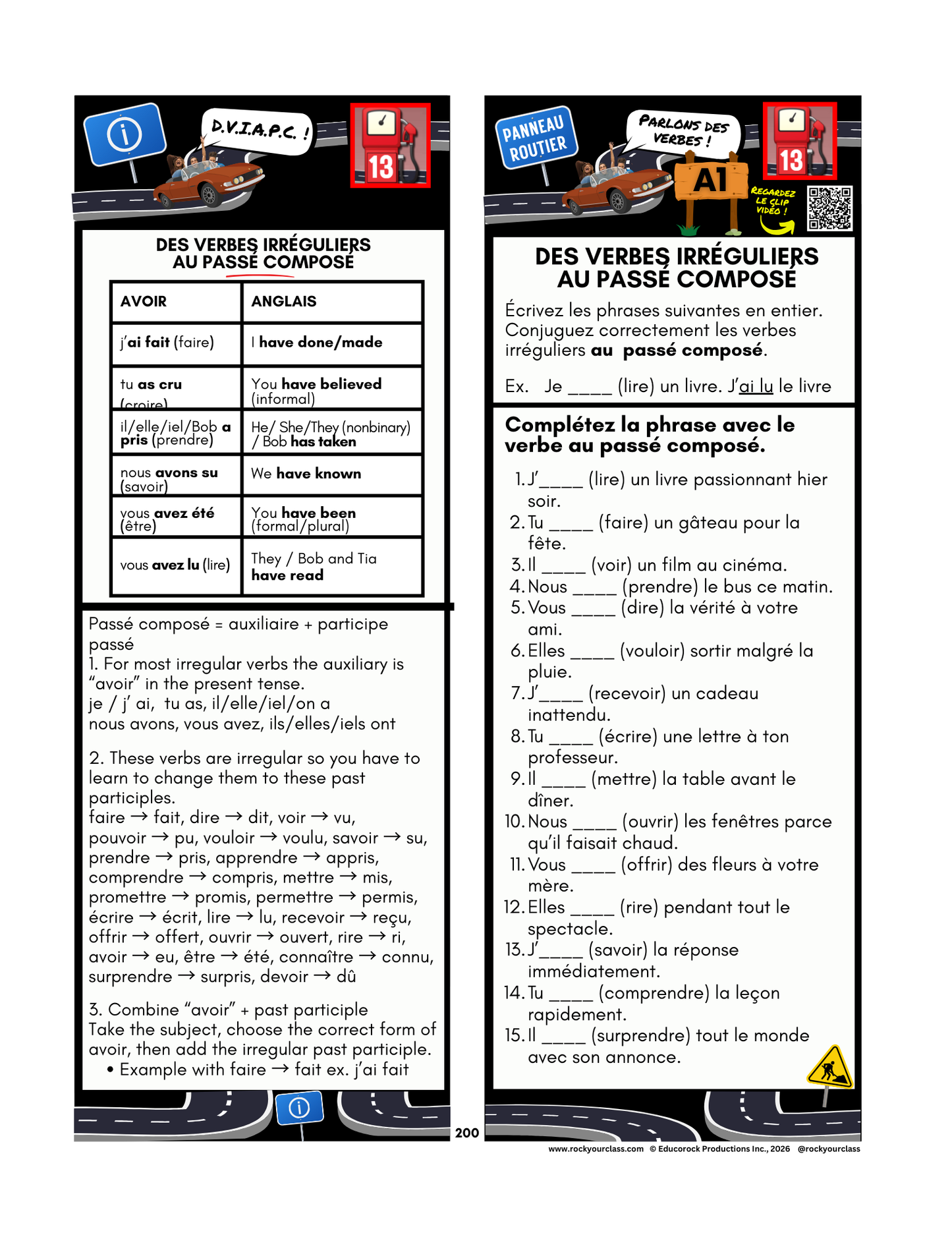 R13 - DES VERBES IRRÉGULIERS AU PASSÉ COMPOSÉ (Pré-A1 beginner to B2 intermediate/advanced levels) FULL FOREVER RESOURCE PLATFORM ACCESS
