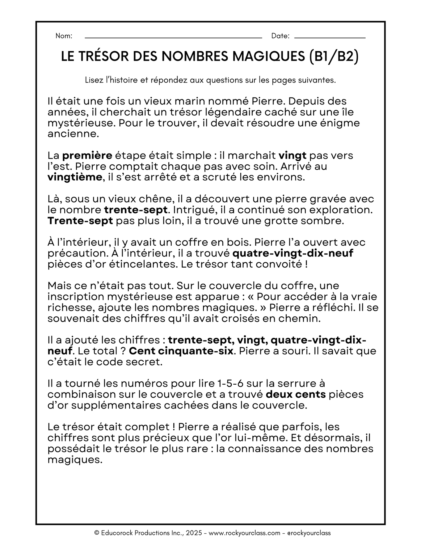 NUMÉROS (A1-B1) 85-Page Full package