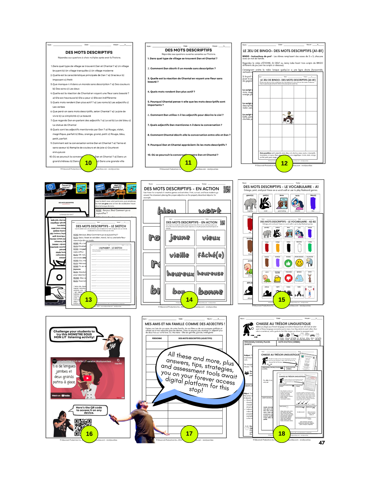 DES MOTS DESCRIPTIFS (Adjectifs) (Pré-A1 beginner to B2 advanced levels) FULL FOREVER RESOURCE PLATFORM ACCESS