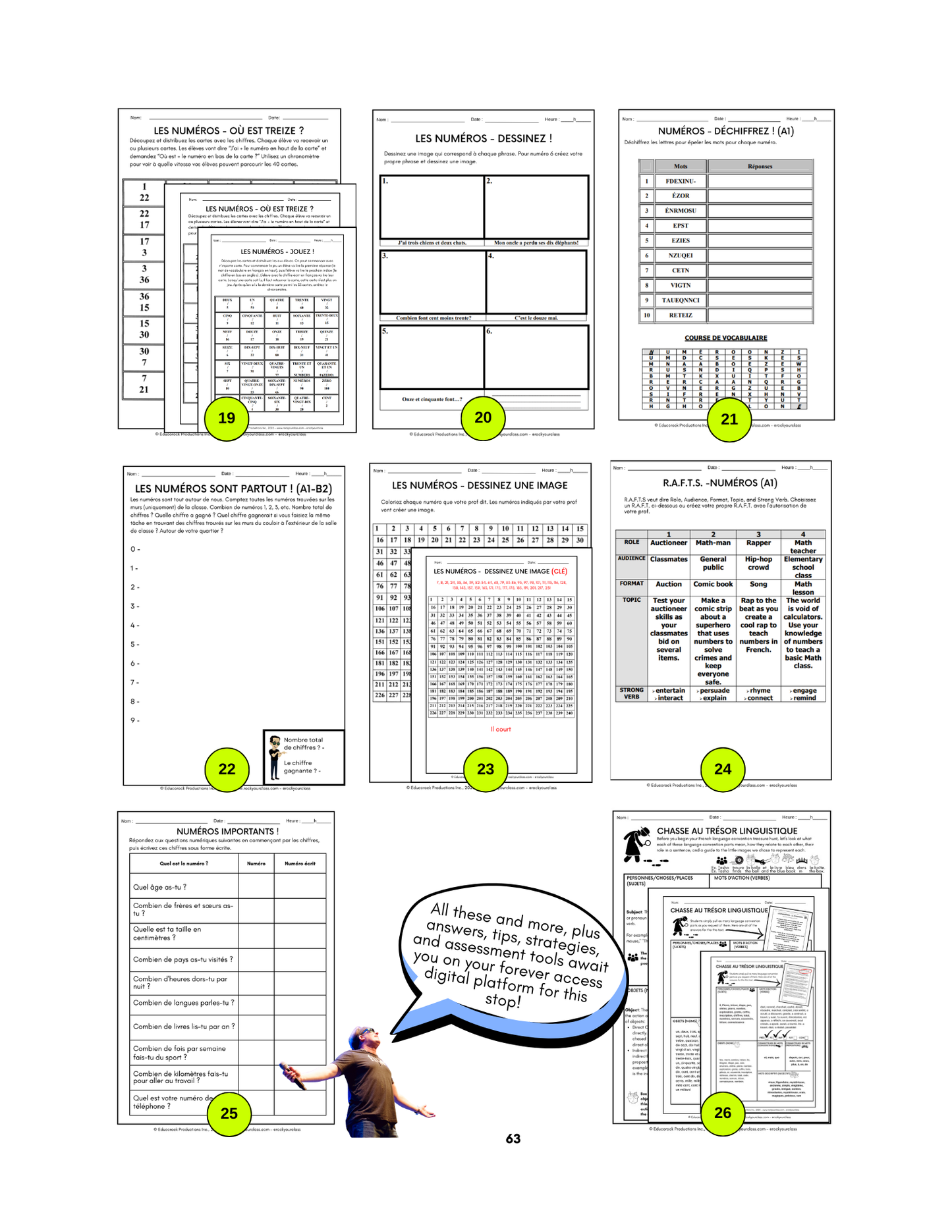 NUMÉROS (Pré-A1 beginner to B2 advanced levels) FULL FOREVER RESOURCE PLATFORM ACCESS
