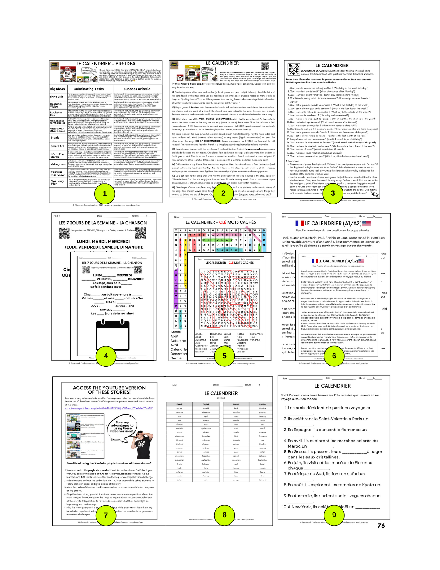 CALENDRIER (Pré-A1 beginner to B2 advanced levels) FULL FOREVER RESOURCE PLATFORM ACCESS
