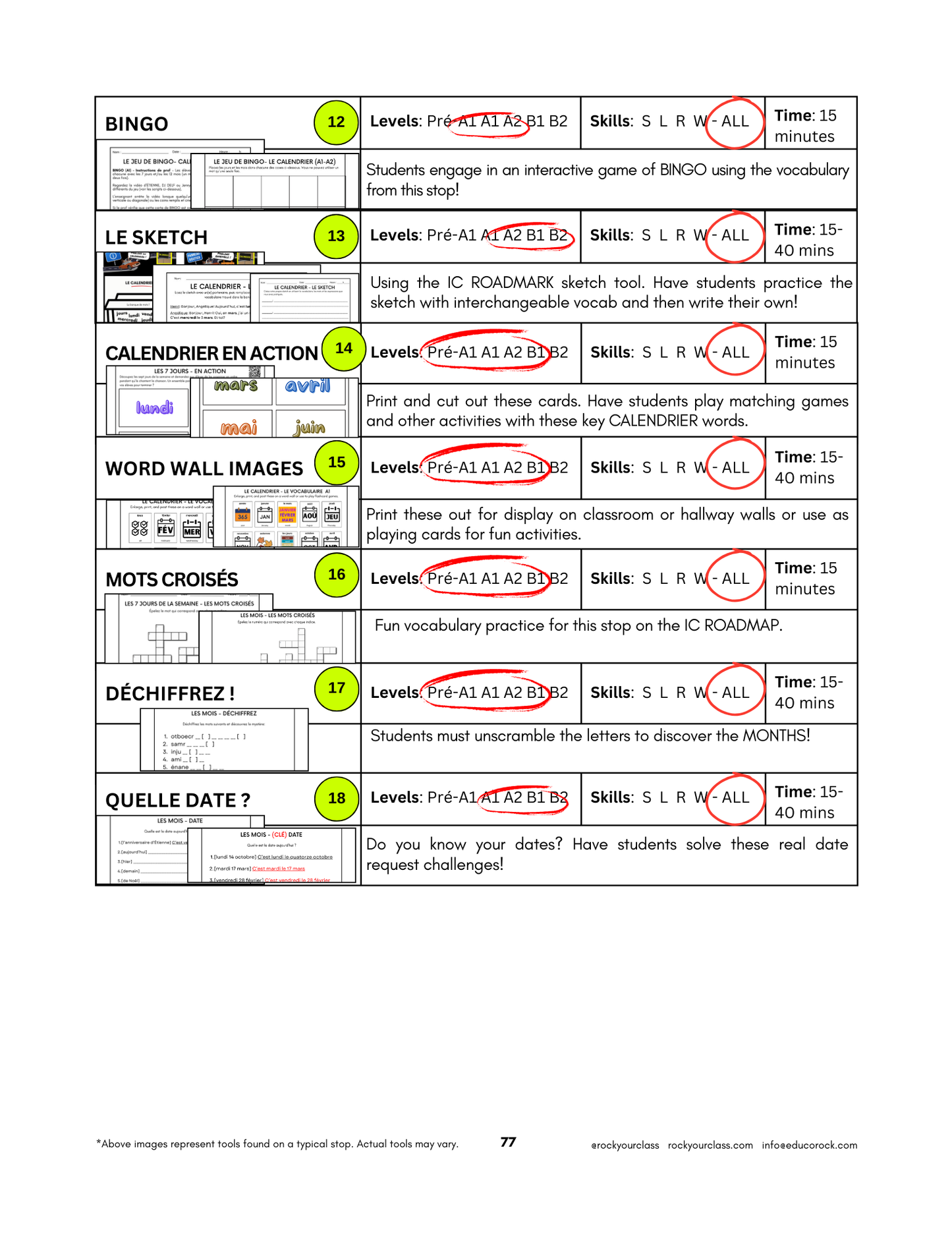 CALENDRIER (Pré-A1 beginner to B2 advanced levels) FULL FOREVER RESOURCE PLATFORM ACCESS
