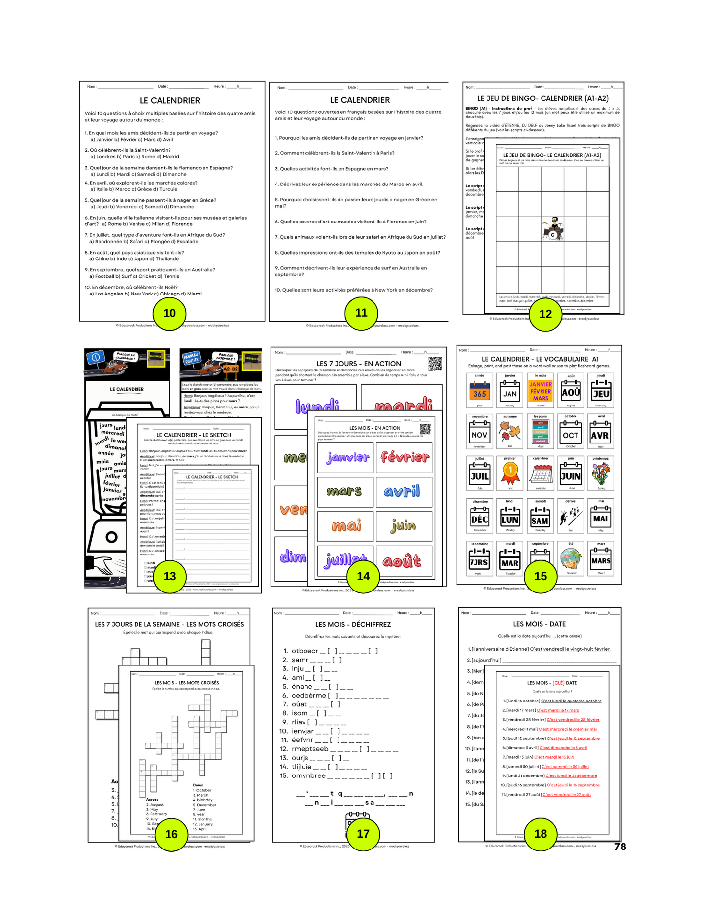 CALENDRIER (Pré-A1 beginner to B2 advanced levels) FULL FOREVER RESOURCE PLATFORM ACCESS