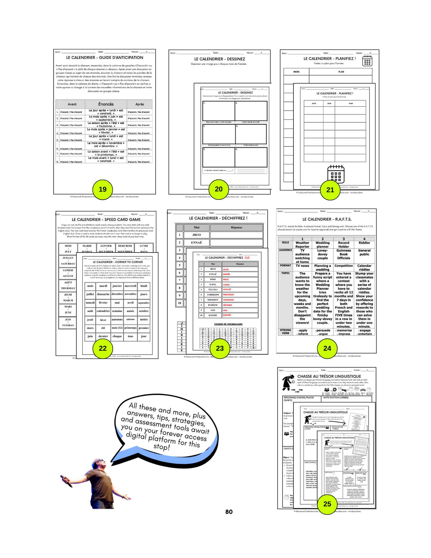 CALENDRIER (Pré-A1 beginner to B2 advanced levels) FULL FOREVER RESOURCE PLATFORM ACCESS