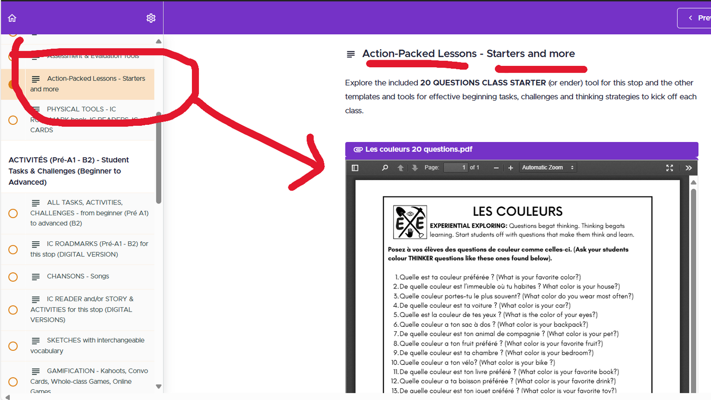 COULEURS (Pré-A1 beginner to B2 advanced levels) FULL FOREVER RESOURCE PLATFORM ACCESS