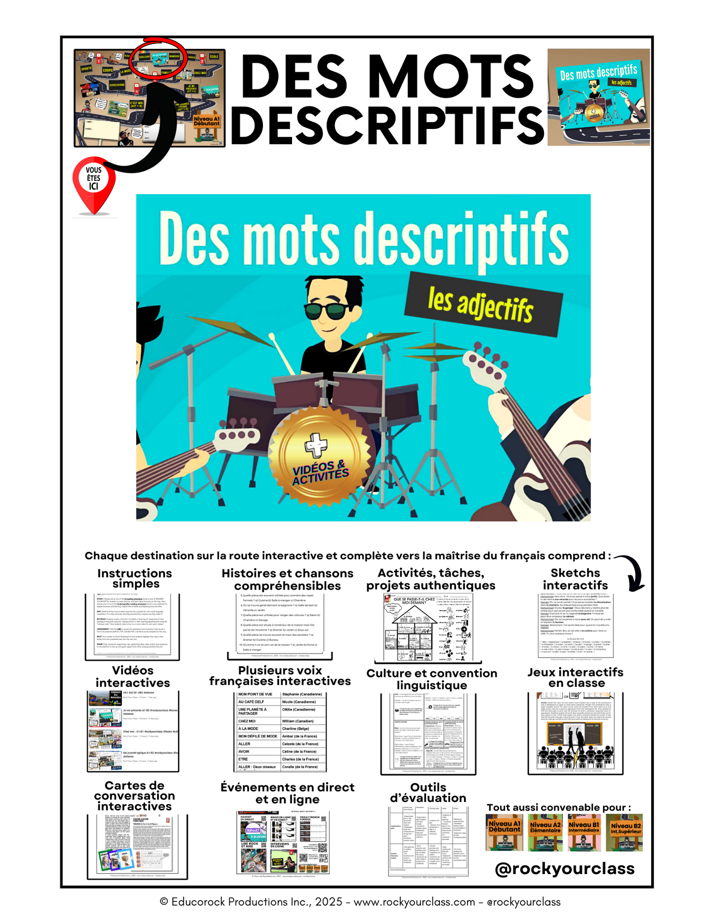 DES MOTS DESCRIPTIFS (Adjectifs) (Pré-A1 beginner to B2 advanced levels) FULL FOREVER RESOURCE PLATFORM ACCESS