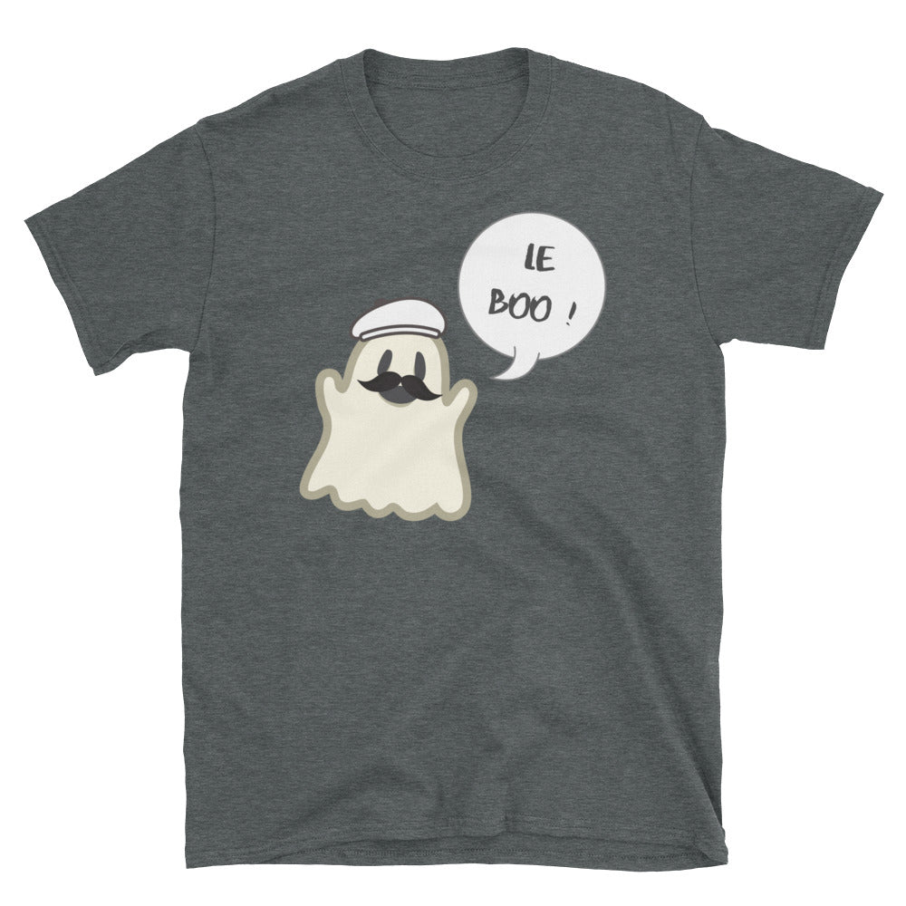 Halloween Spoofy-Spooky Bilingual Ghost saying "Le boo" Short-Sleeve Unisex T-Shirt