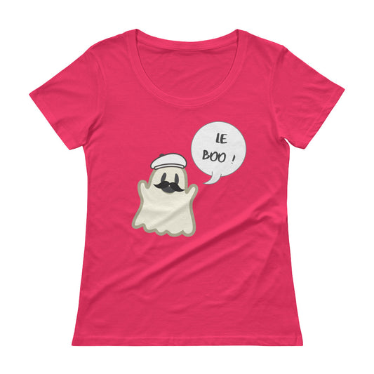 Halloween Spoofy-Spooky Bilingual Ghost saying "Le boo" LADIES' Scoopneck T-Shirt