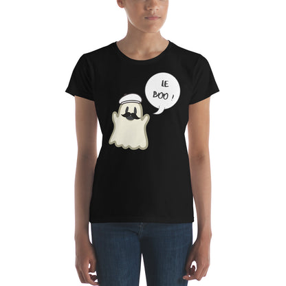 Halloween Spoofy-Spooky Bilingual Ghost saying "Le boo" LADIES' short sleeve t-shirt
