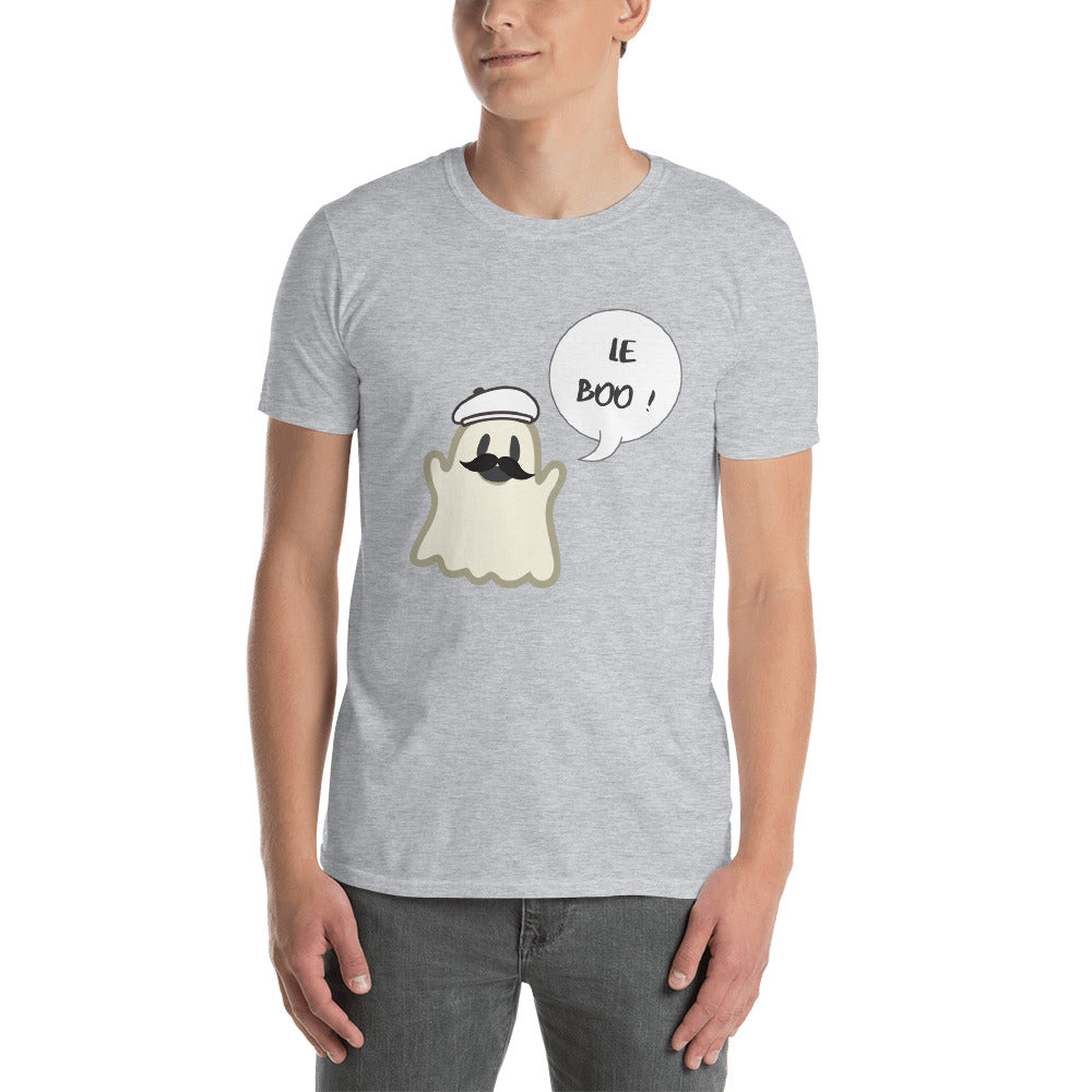 Halloween Spoofy-Spooky Bilingual Ghost saying "Le boo" Short-Sleeve Unisex T-Shirt