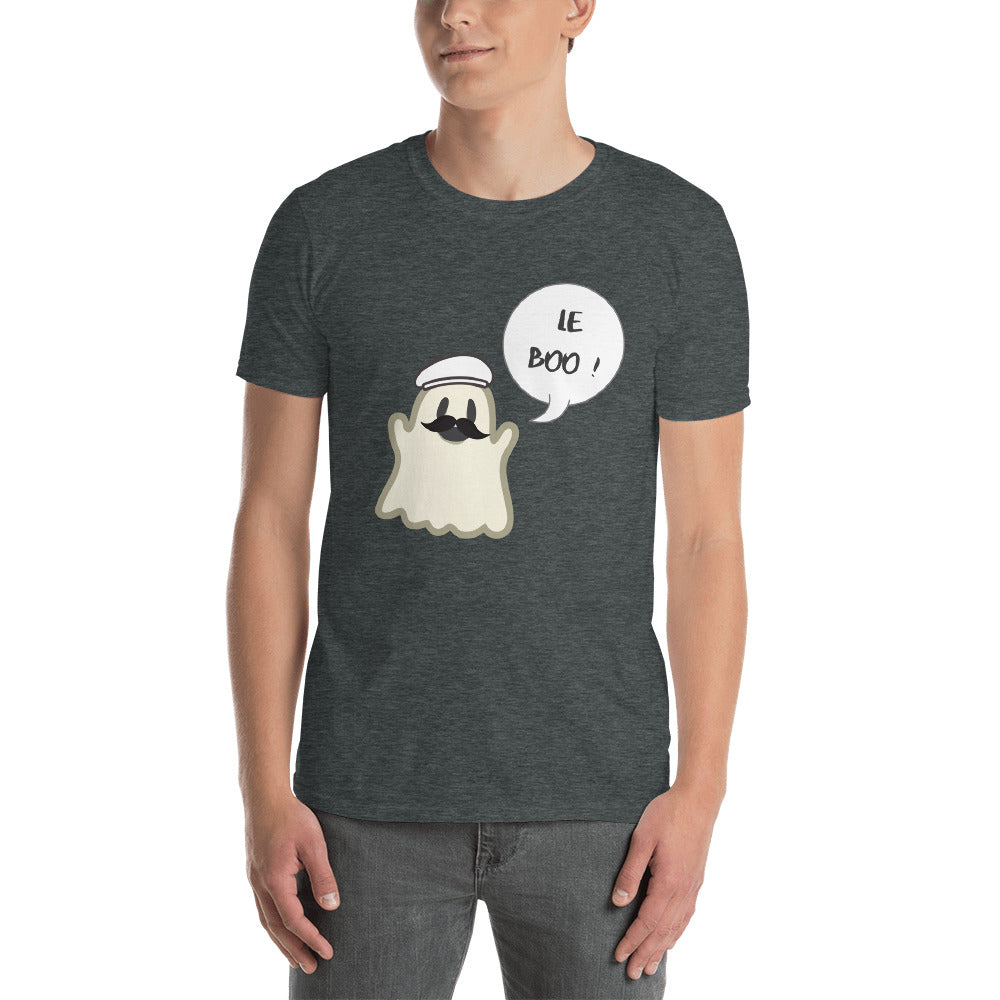 Halloween Spoofy-Spooky Bilingual Ghost saying "Le boo" Short-Sleeve Unisex T-Shirt