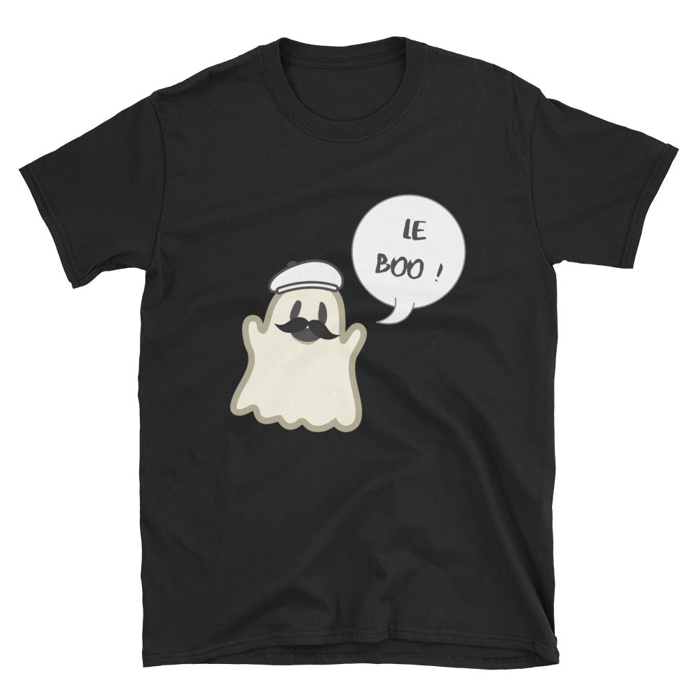 Halloween Spoofy-Spooky Bilingual Ghost saying "Le boo" Short-Sleeve Unisex T-Shirt