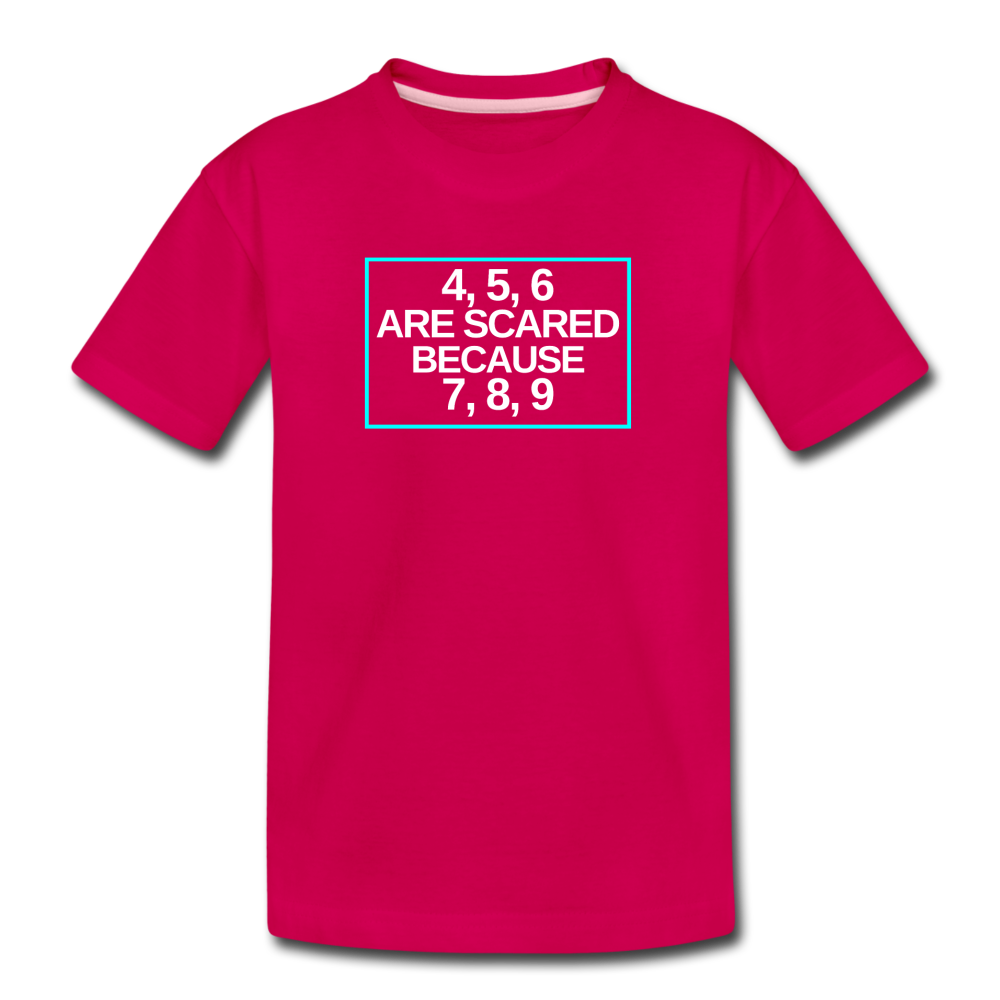 4, 5, 6 are scared because 7, 8, 9 - Kids' Premium T-Shirt - dark pink